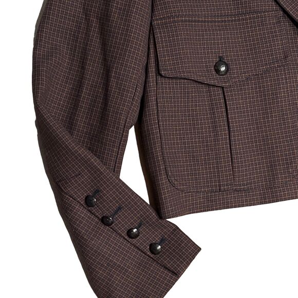 Zara Houndstooth Cropped Blazer L Brown Check Tailored Jacket Business - Picture 8 of 13